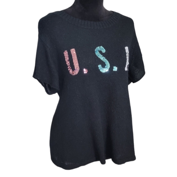 Wildfox White Label USA Sequin Black Wool Blend Top Size XS - Picture 5 of 9